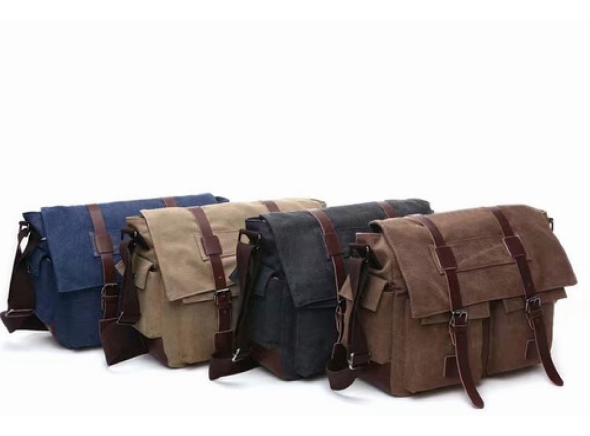 Bandolera Hombre Bolsa De Mensajero De Lona Militar Negro.