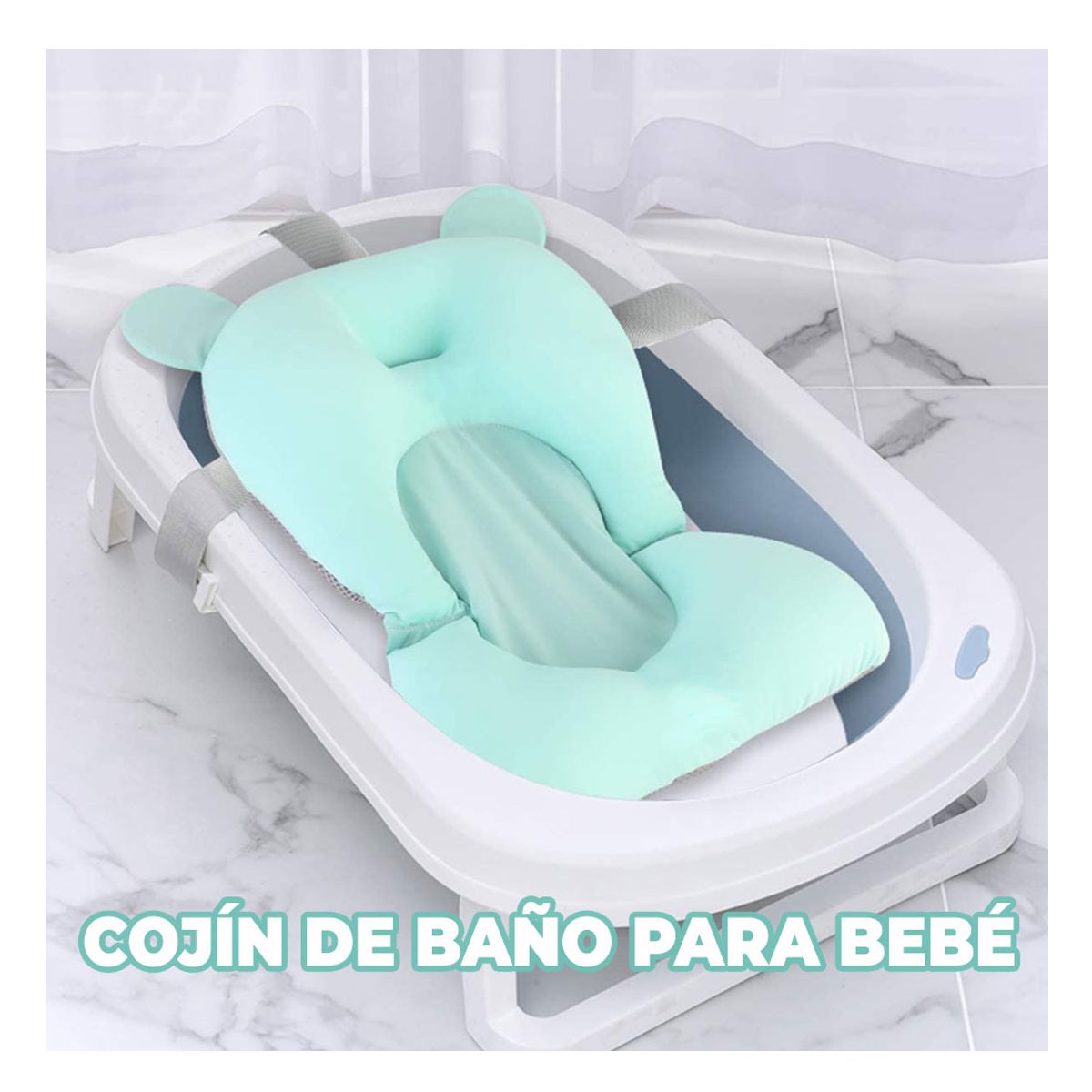 Cojín Antideslizante Para Tina de Baño de Bebes Turquesa.