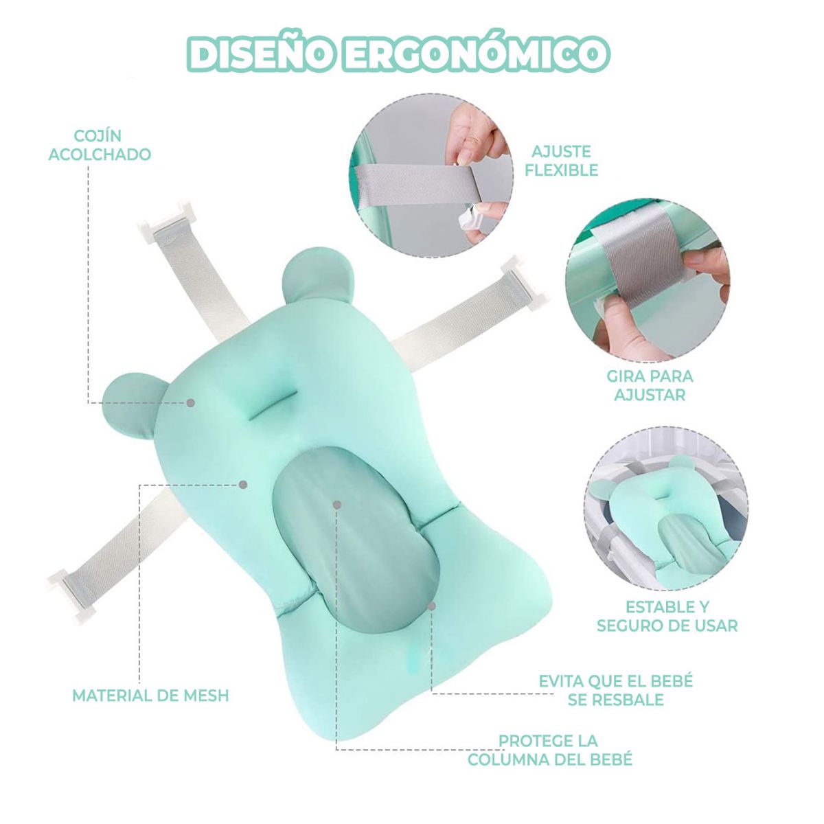 Cojín Antideslizante Para Tina de Baño de Bebes Turquesa.