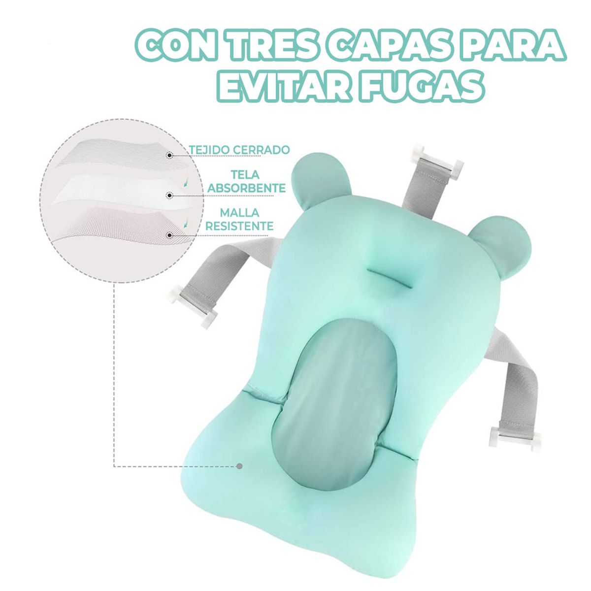 Cojín Antideslizante Para Tina de Baño de Bebes Turquesa.
