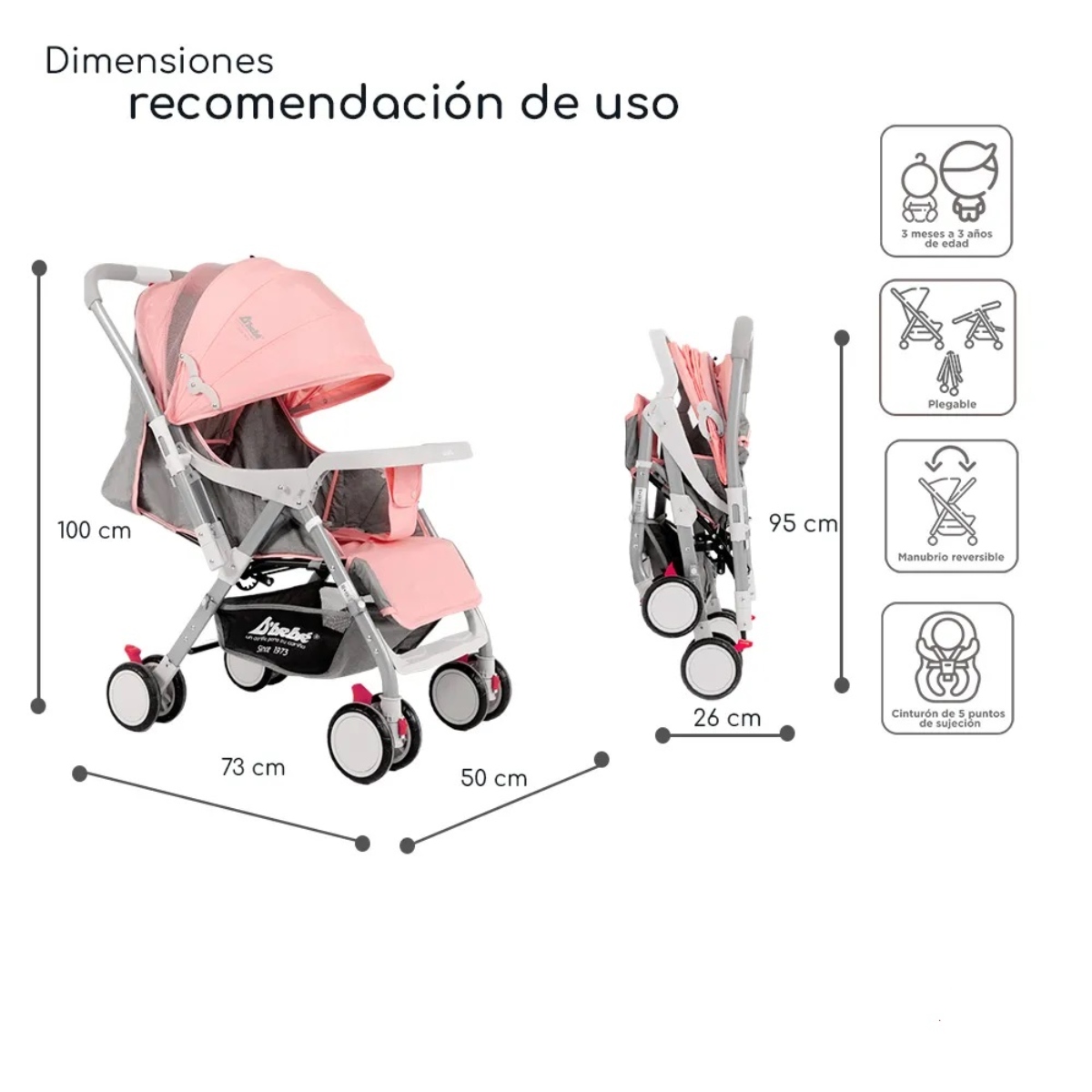 Carriola D Bebe mango reversible Baby BM Rosa END10**.