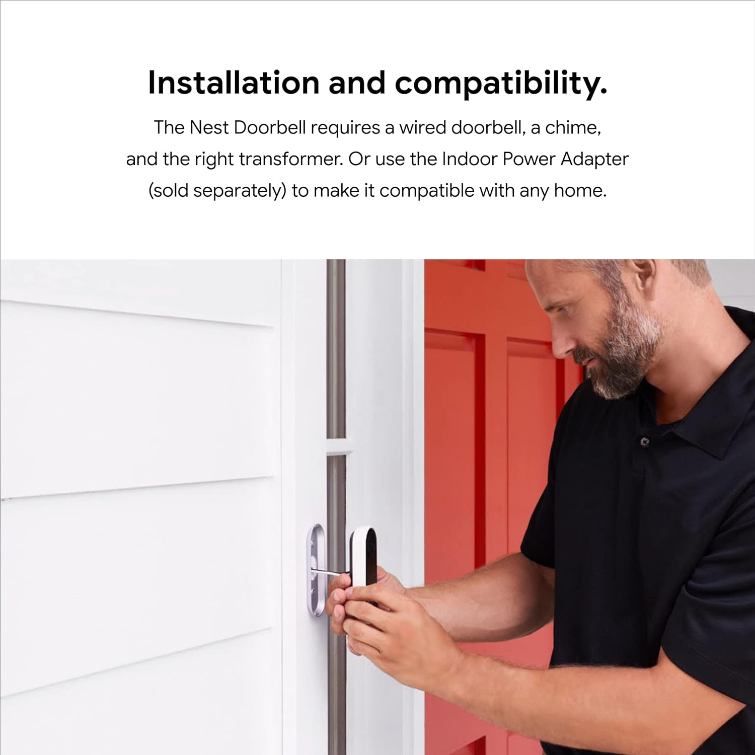 Google Nest Doorbell Nest Hello Timbre de video con transmisión 24/7 – Cámara inteligente de timbre para el hogar con video HDR, conversación y escucha HD, visión nocturna y alertas de persona