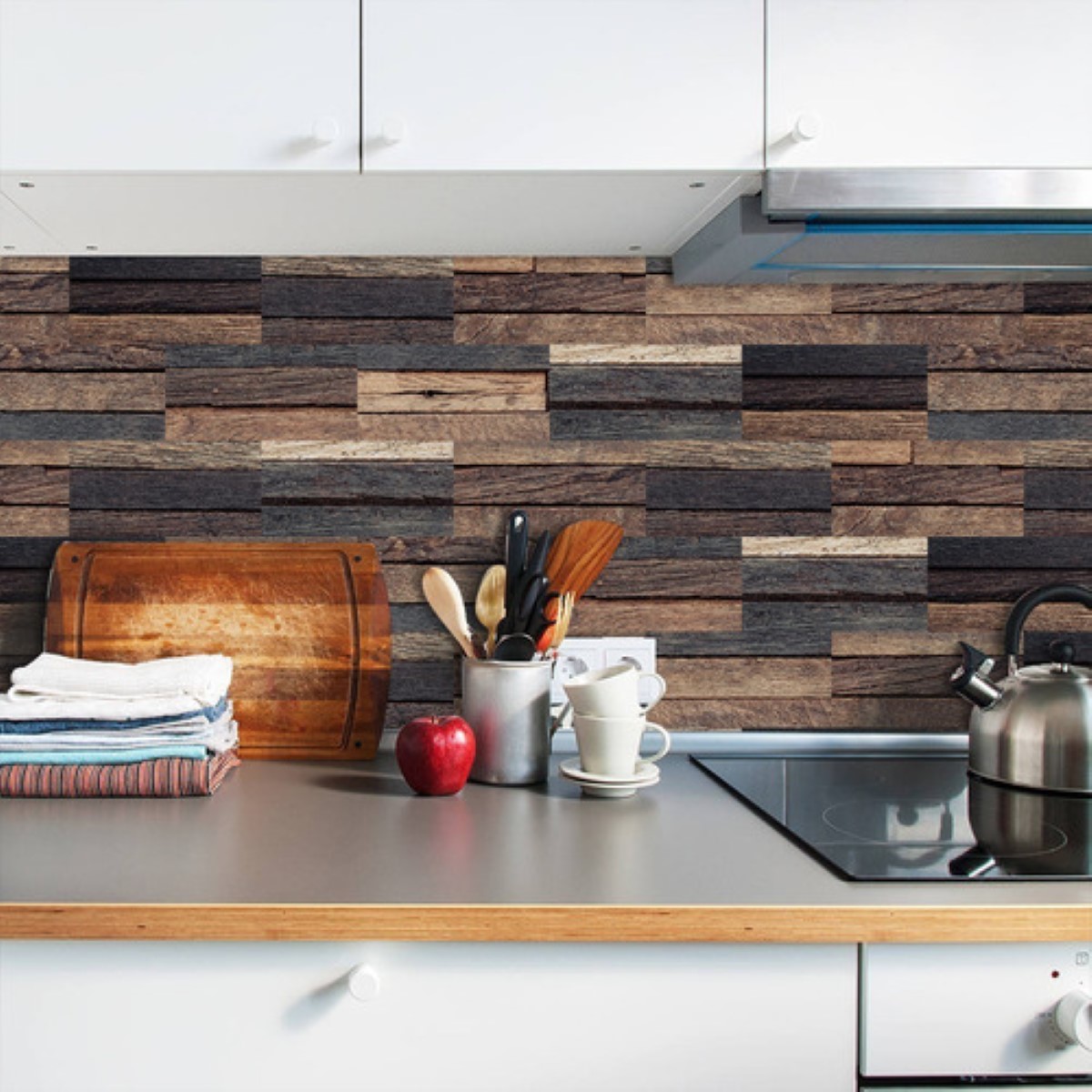 Azulejos De Cocina De Vinilo Adhesivo De Grano De Madera Marrón oscuro