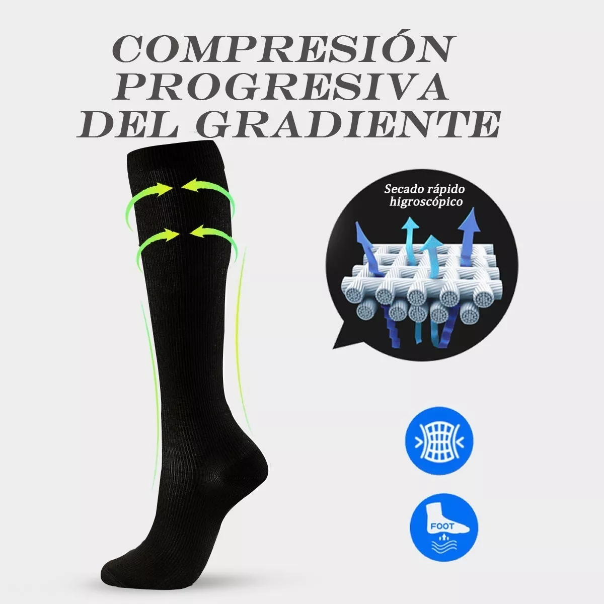 Medias Calcetas Compresión Alivia Varices Y Circulación 8pcs Negro S/M