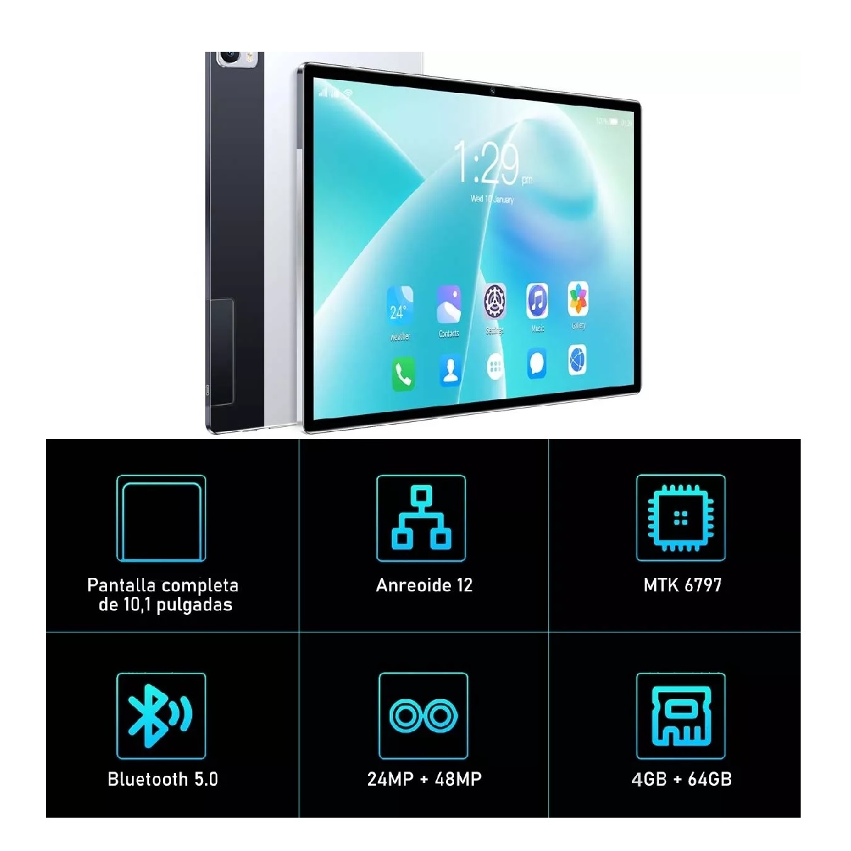 Tablet Android Hd 4+64gb Memoria Ram Cámara Dual 10.1 Wifi 