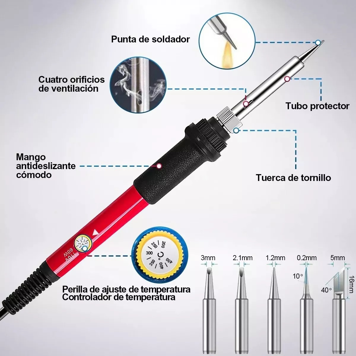 Kit De Soldador Eléctrico De Temperatura Regulable Rojo