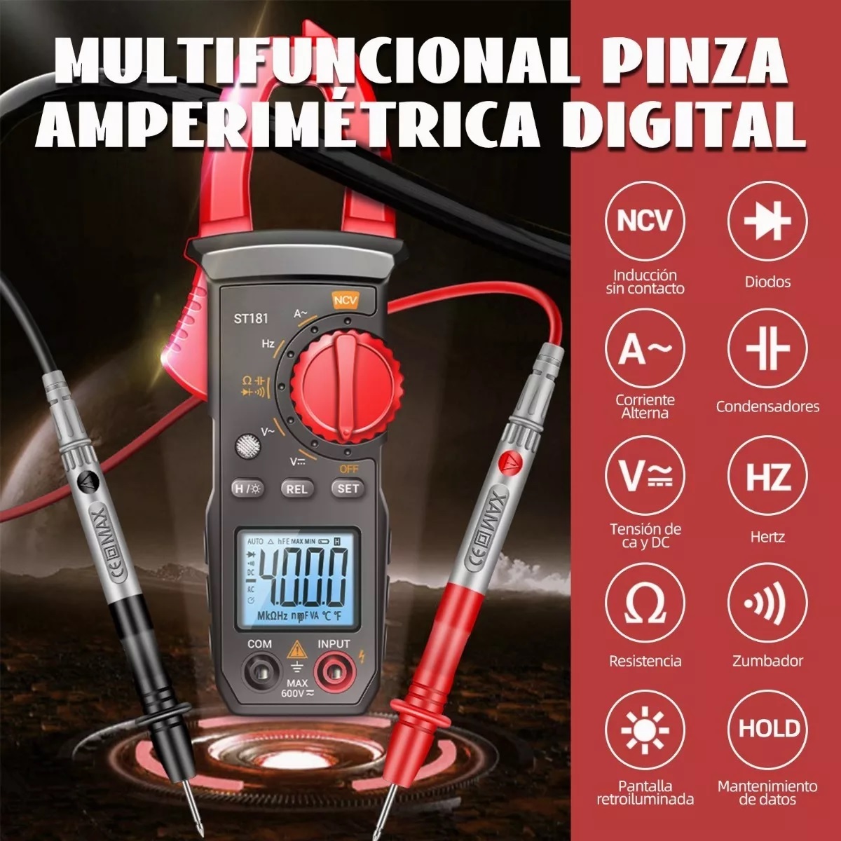 Pinza Amperimétrica Digital Multímetro 4000 Cuentas