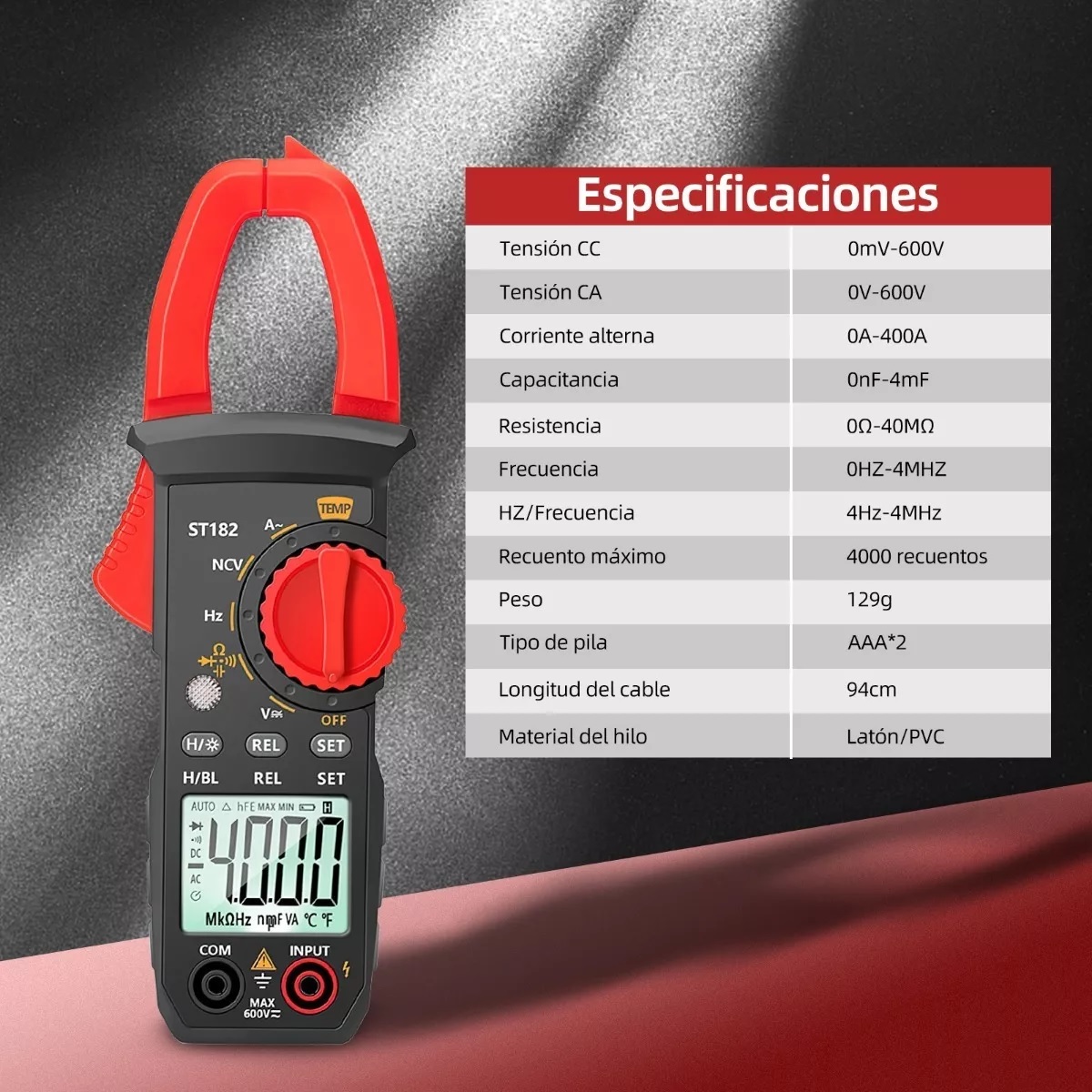 Pinza Amperimétrica Digital Multímetro 4000 Cuentas