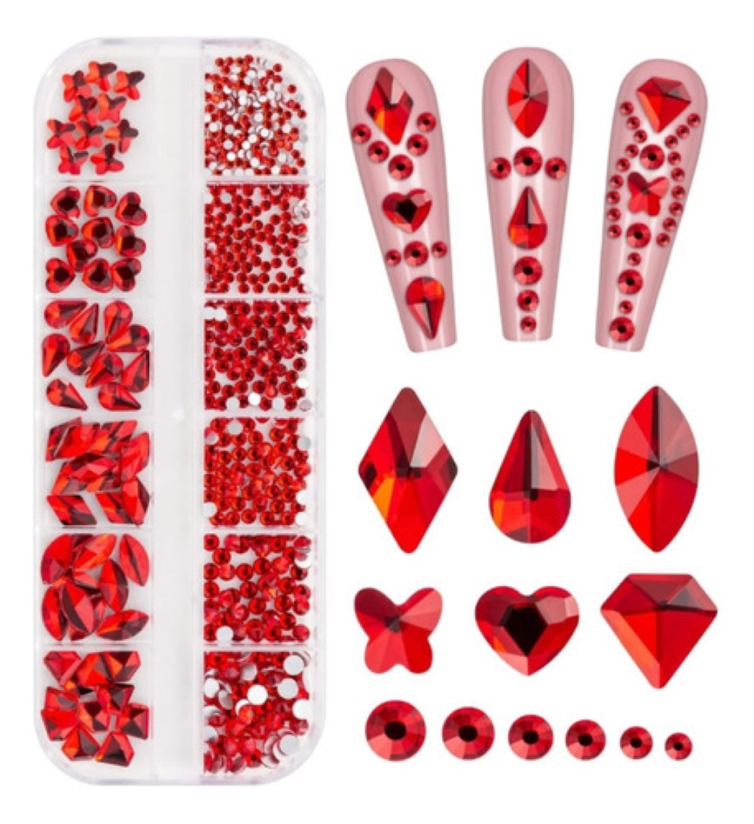 Piedras, Cristales De Calidad Para Uñas  Rojo