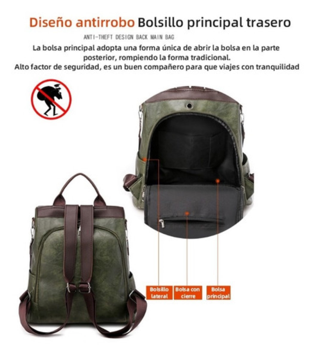Mochila Mujer, Mochila Antirrobo Bolsos Mochila Mujer Piel Verde