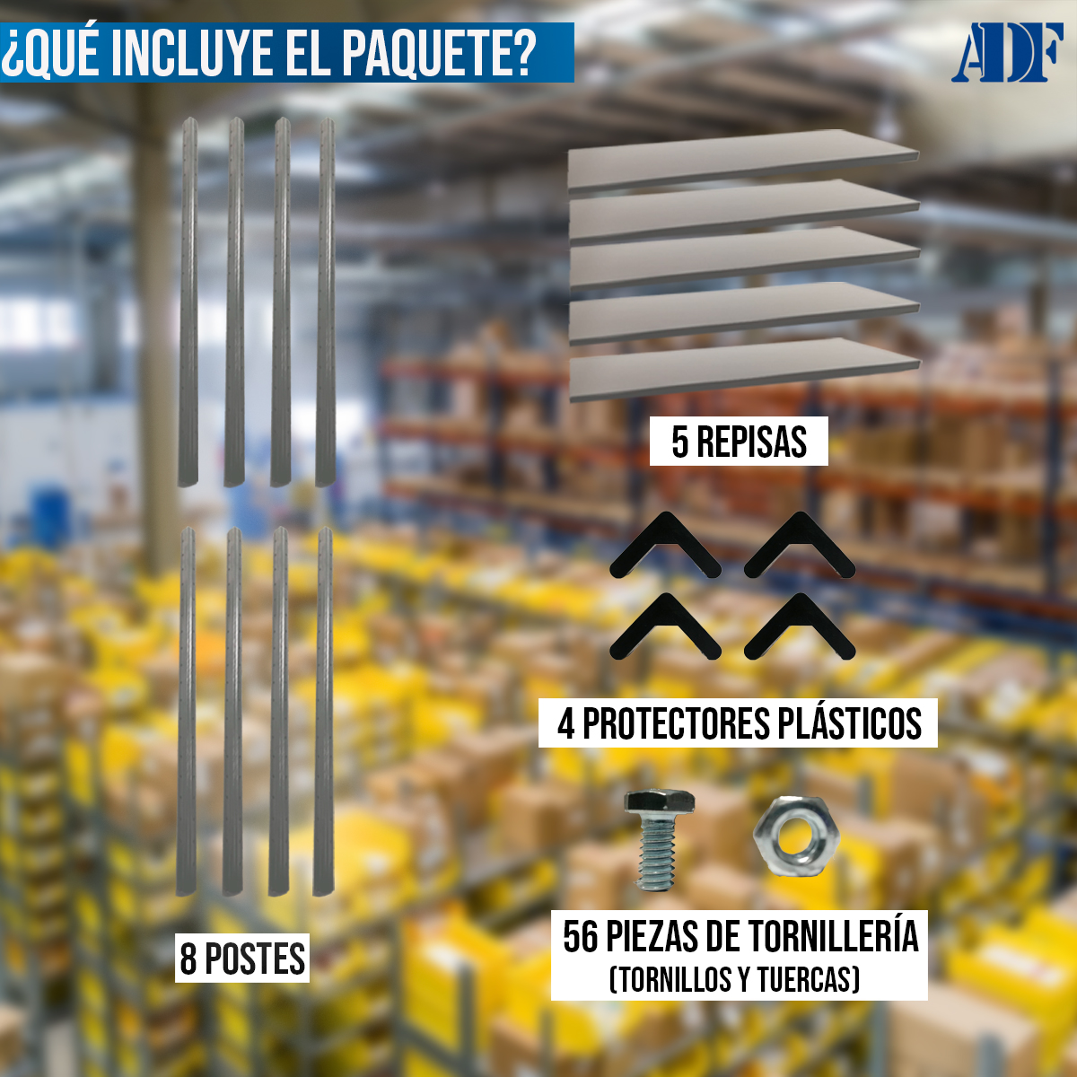 ADF Estante Anaquel Metálico Uso Rudo con 5 Repisas Ajustables 190x84x30cm Organizador Cal. 24 Color Gris, Carga 400Kg