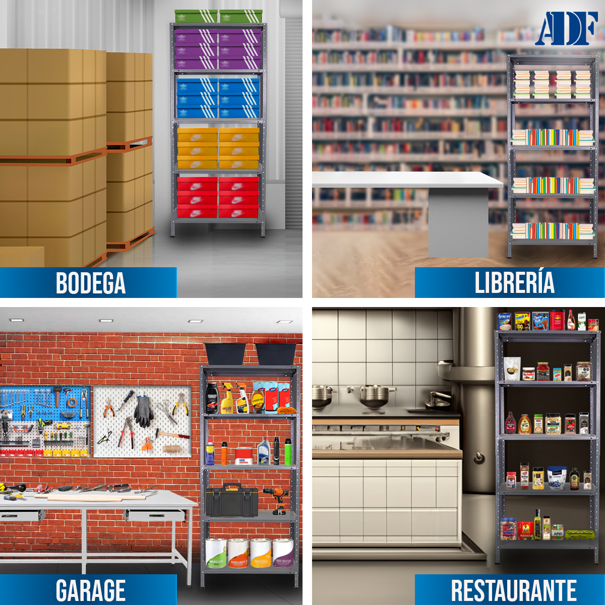 ADF Estante Anaquel Metálico Uso Rudo con 5 Repisas Ajustables 190x84x30cm Organizador Cal. 24 Color Gris, Carga 400Kg