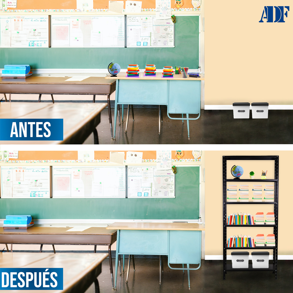 ADF Estante Anaquel Metálico con 6 Repisas Ajustable 190x84x45cm Organizador Color Negro, Carga 360Kg