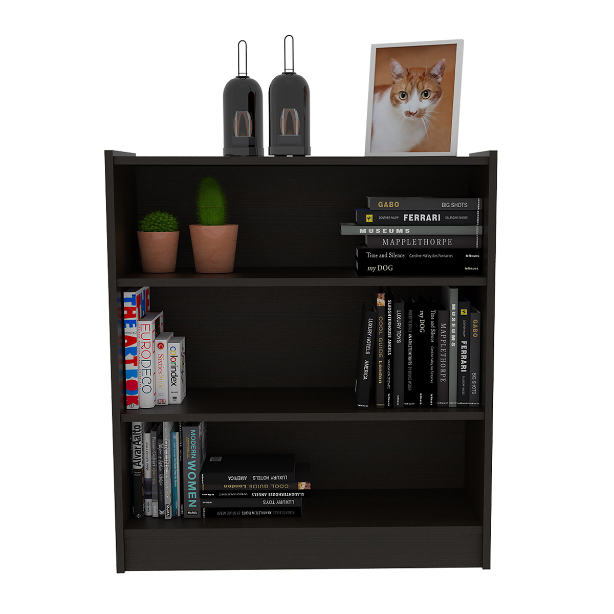 LIBRERO BAJO ARMABLE CON TRES ESTANTES IDEAL PARA LA SALA O EL ESTUDIO MODELO MONTELLO COLOR CAFE