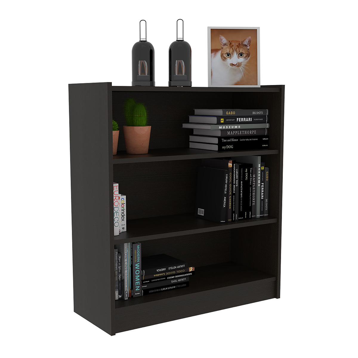 LIBRERO BAJO ARMABLE CON TRES ESTANTES IDEAL PARA LA SALA O EL ESTUDIO MODELO MONTELLO COLOR CAFE