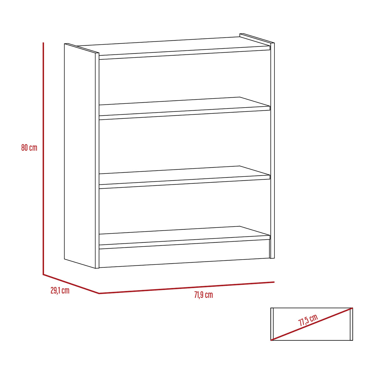 LIBRERO BAJO ARMABLE CON TRES ESTANTES IDEAL PARA LA SALA O EL ESTUDIO MODELO MONTELLO COLOR CAFE