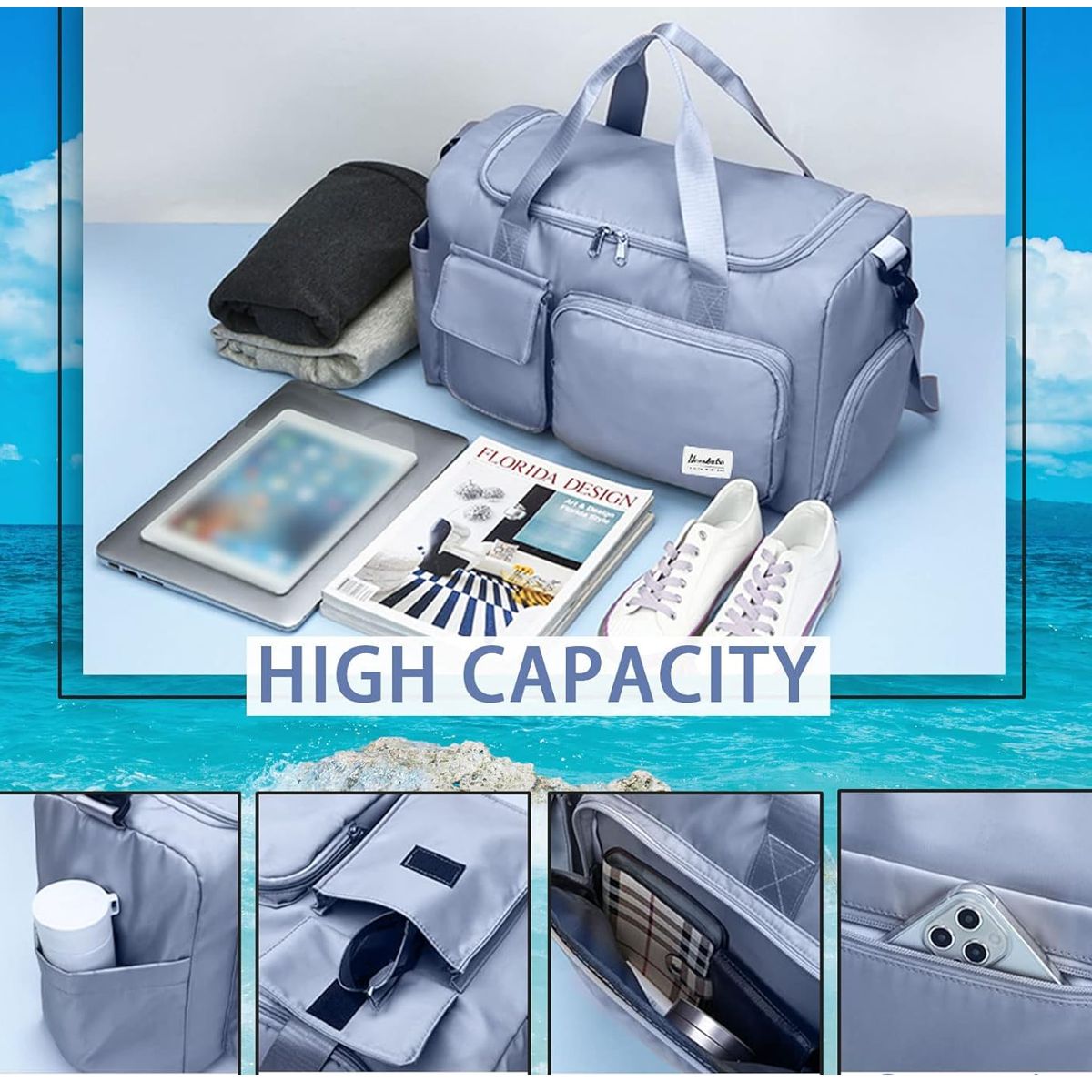 Maleta de Viaje Impermeable Con Espacio Para Zapatos Azul.