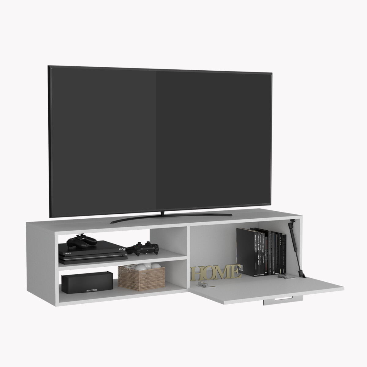 Mueble para TV Armable y de Entretenimiento en Casa en color Blanco con 3 Entrepaños y Puerta para Organización modelo Roatan