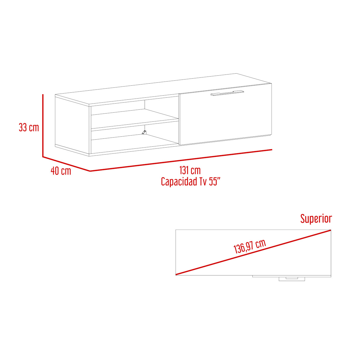 Mueble para TV Armable y de Entretenimiento en Casa en color Blanco con 3 Entrepaños y Puerta para Organización modelo Roatan