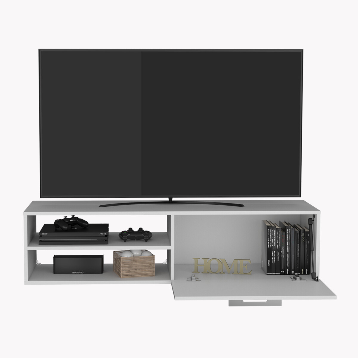 Mueble para TV Armable y de Entretenimiento en Casa en color Blanco con 3 Entrepaños y Puerta para Organización modelo Roatan