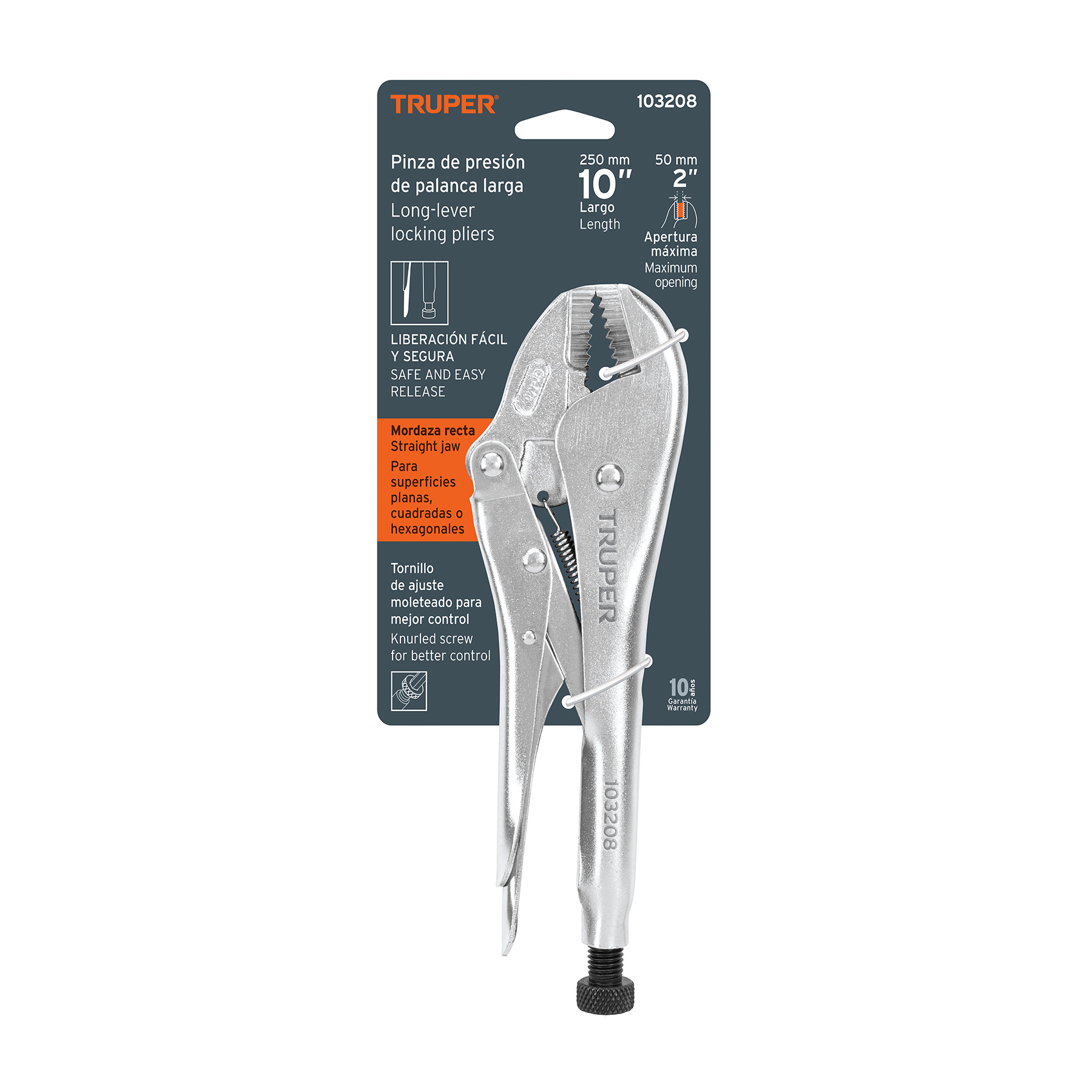 PINZA DE PRESIÓN 10" MORDAZA RECTA, TIPO JAPONÉS, TRUPER 103208