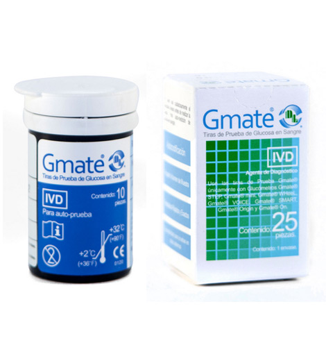 Tiras Reactivas C/50 Piezas (Glucómetros compatibles GMATE STEP, GMATE mini, GMATE Wheel, GMATE Voice, GMATE Smart (para iPhone), GMATE On (para Android), GMATE Origin) - 2 empaques de 25 Tiras cada uno en la caja.