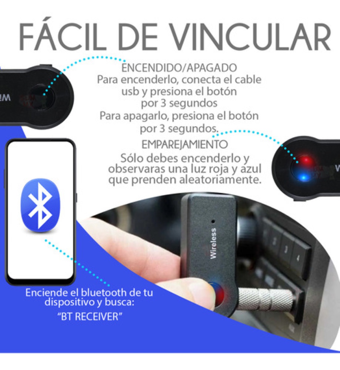 Receptor Bluetooth 3.5mm Slim Company Para Auto Manos Libres Música