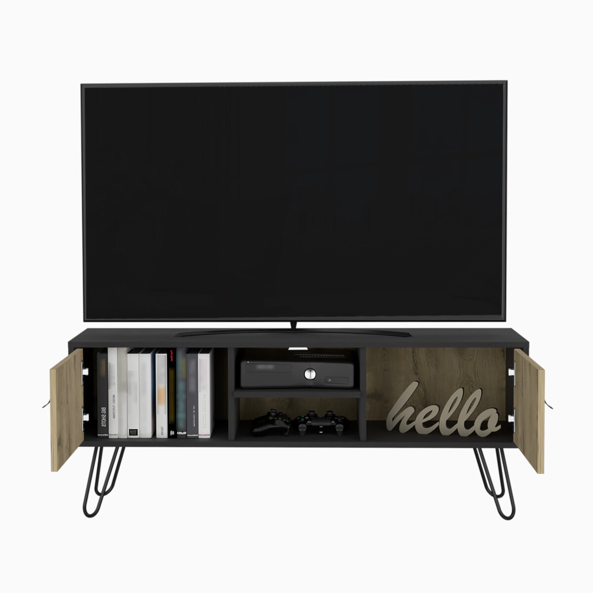 MUEBLE RACK DE TV PARA PANTALLA DE 50" CON ESTANTES Y PUERTAS MODELO HUNA COLOR BEIGE