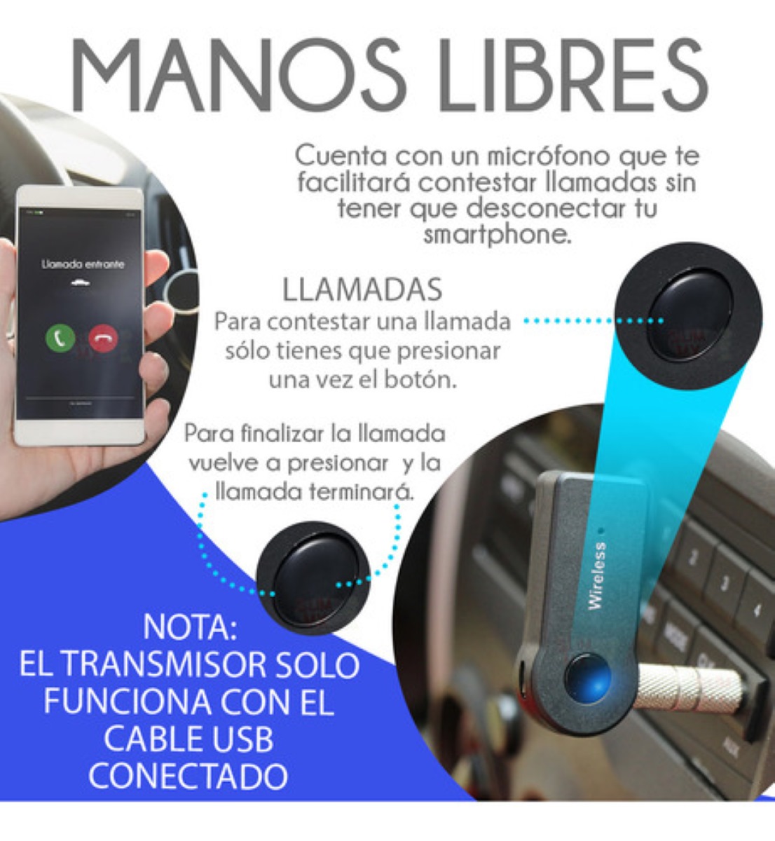 Receptor Bluetooth 3.5mm Slim Company Para Auto Manos Libres Música