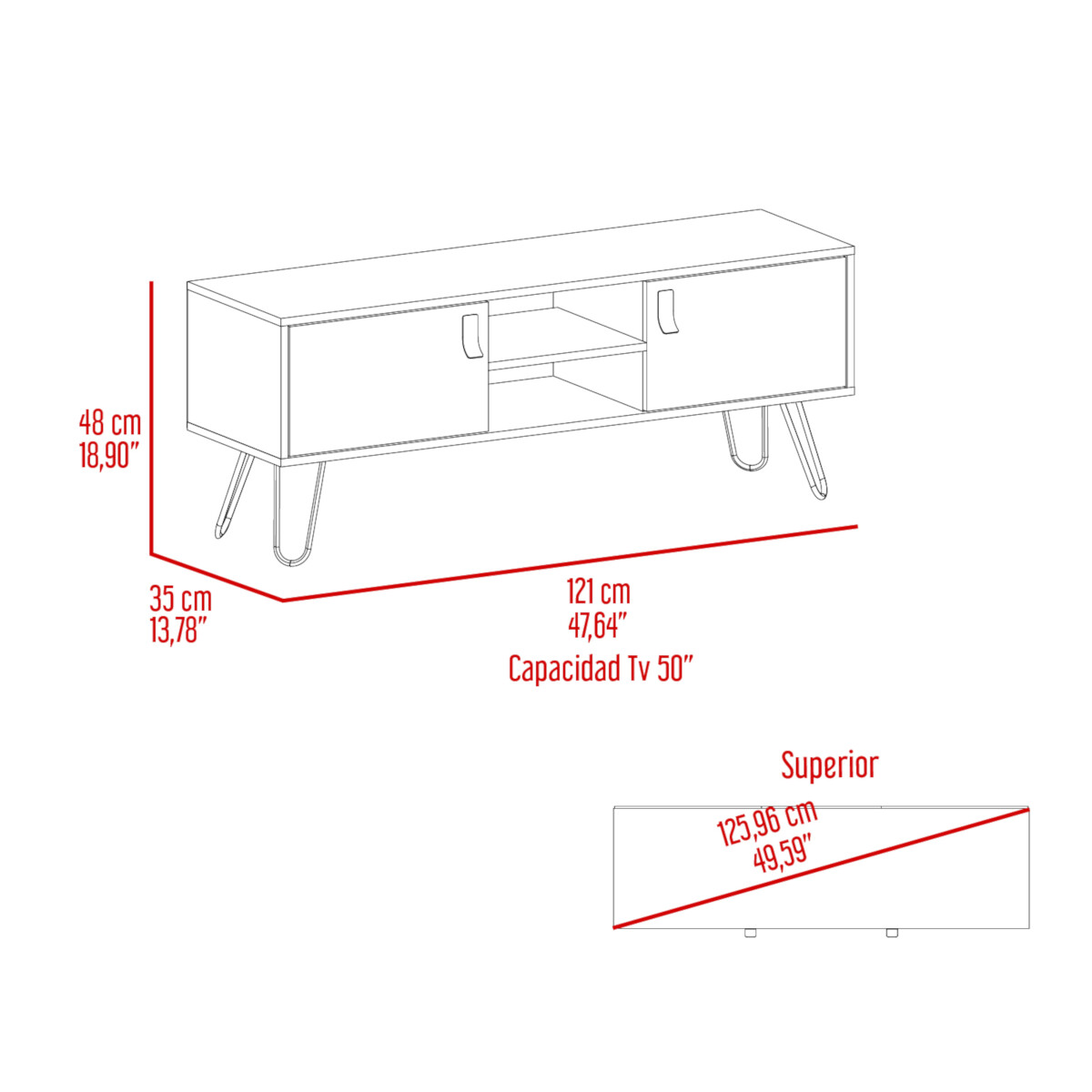 MUEBLE RACK DE TV PARA PANTALLA DE 50" CON ESTANTES Y PUERTAS MODELO HUNA COLOR BEIGE