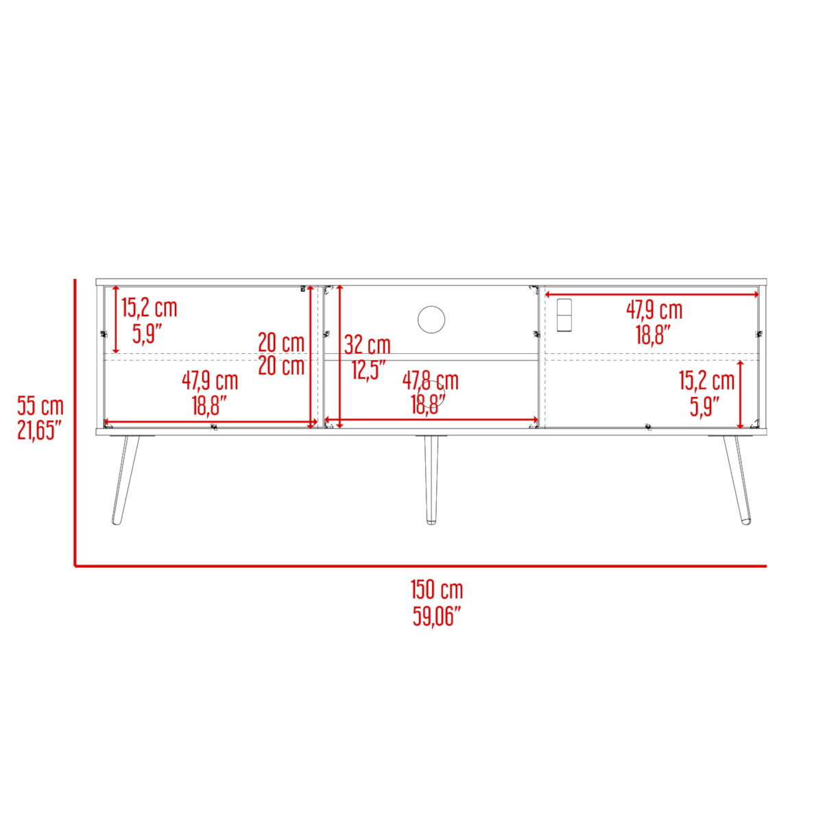 MUEBLE DE TV TIPO RACK ARMABLE PARA PANTALLA DE 65" CON ENTREPAÑOS Y PUERTAS MODELO FUNES COLOR CAFE