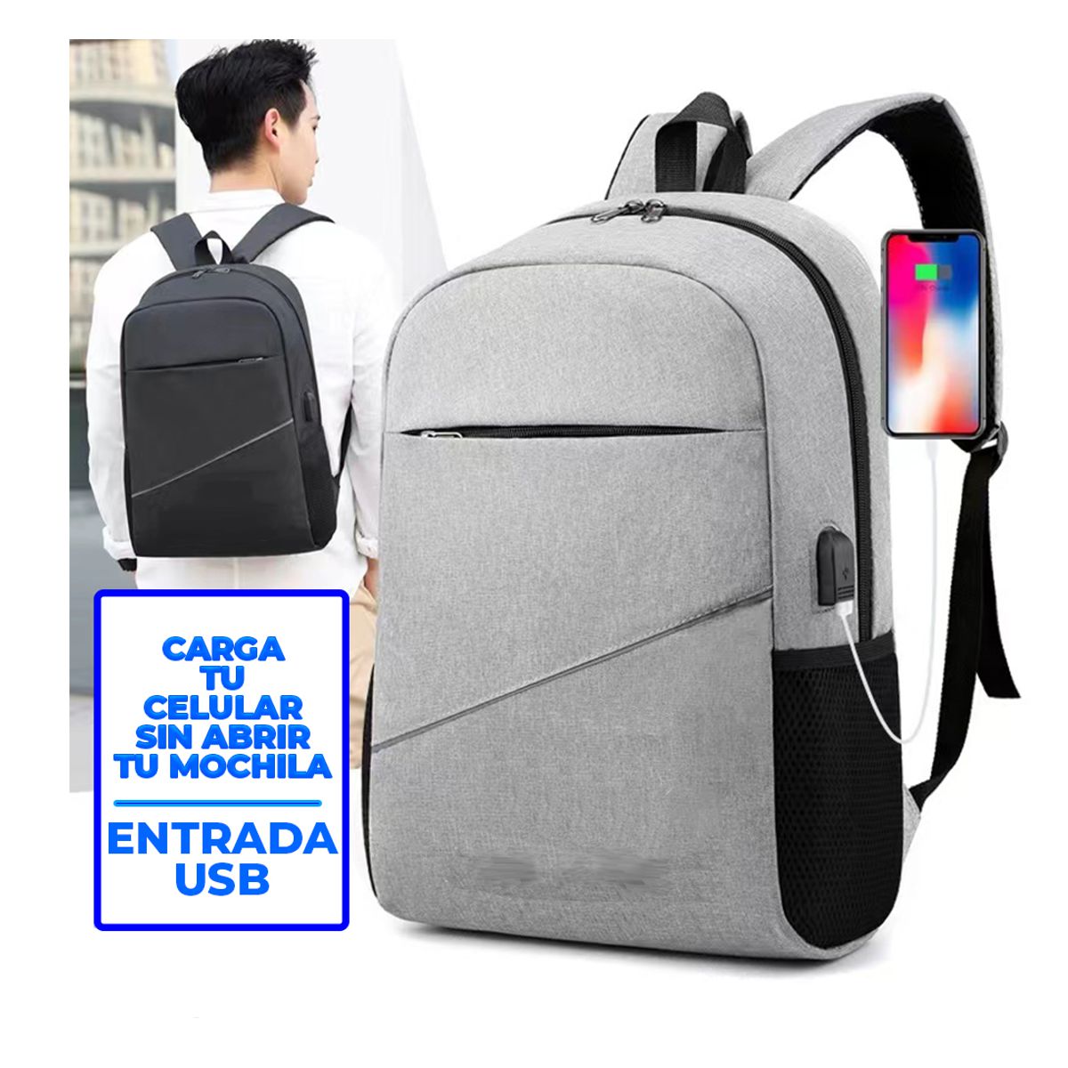 Kit Mochila Escolar Con Compartimento Para Laptop Gris.