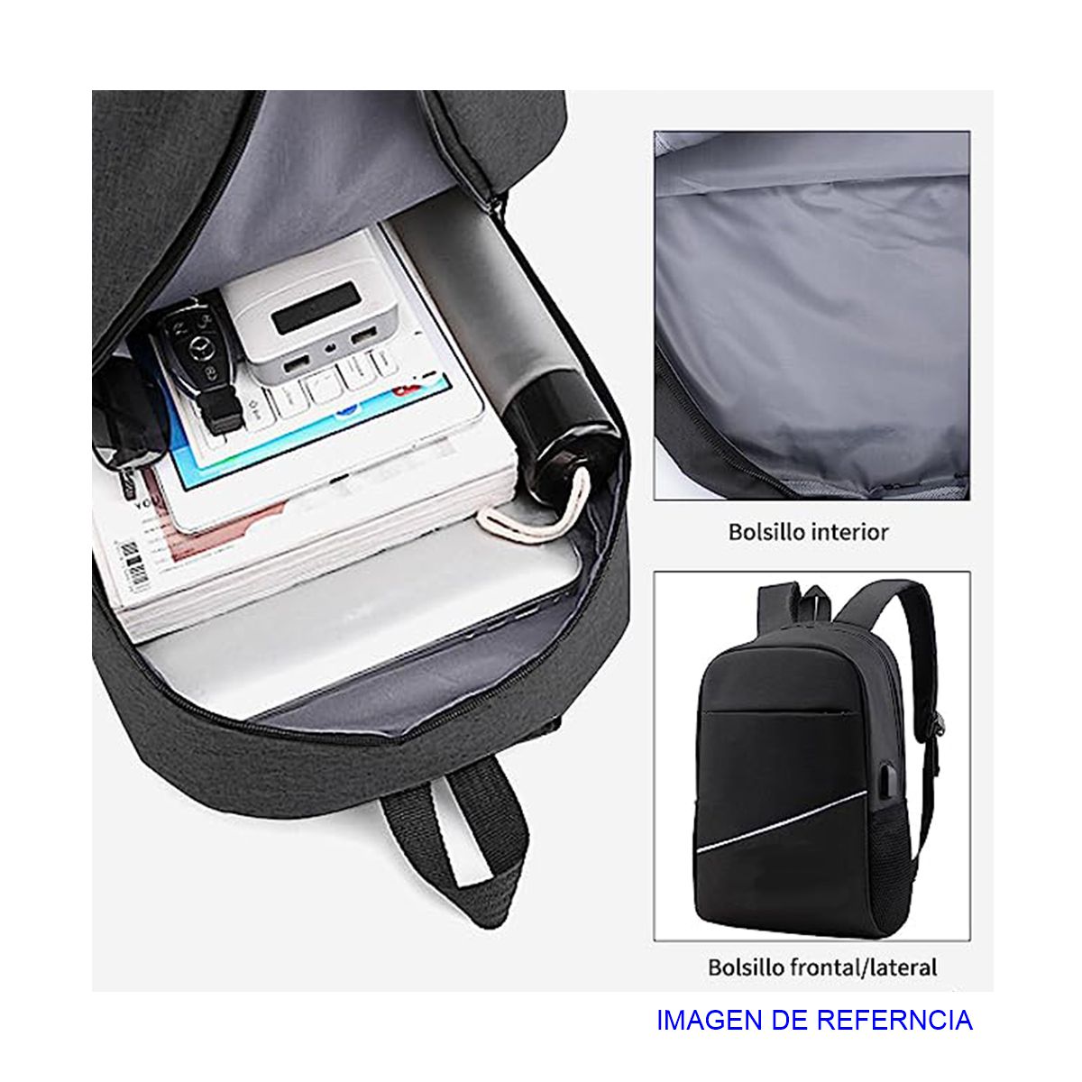 Kit Mochila Escolar Con Compartimento Para Laptop Gris.