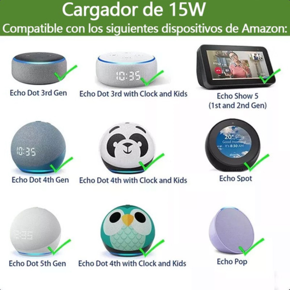 15w Cargador Para Echo Dot 3ra 4ta 5ta Gen Adaptador