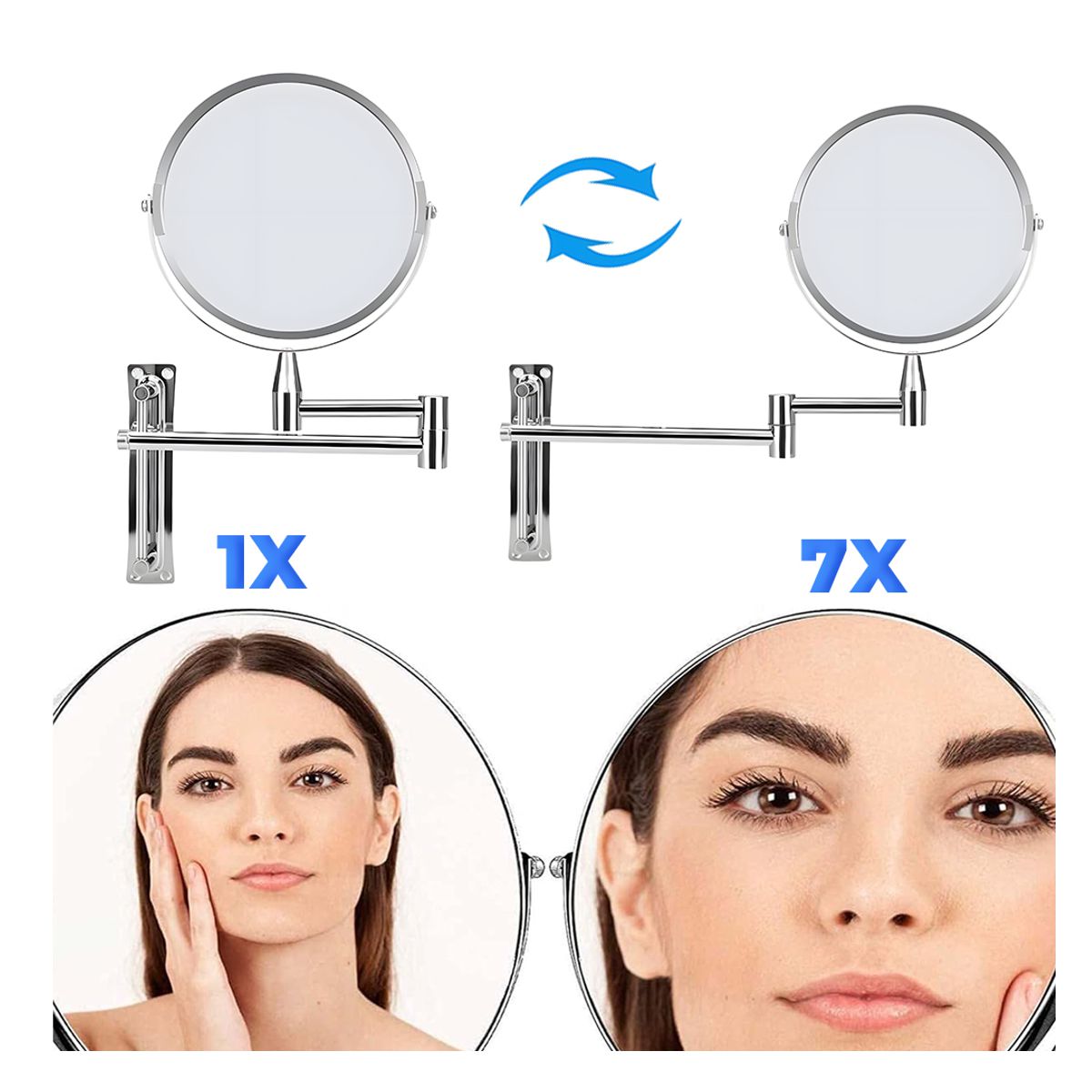 Espejo de Tocador Doble Cara Montaje en Pared Plateado.