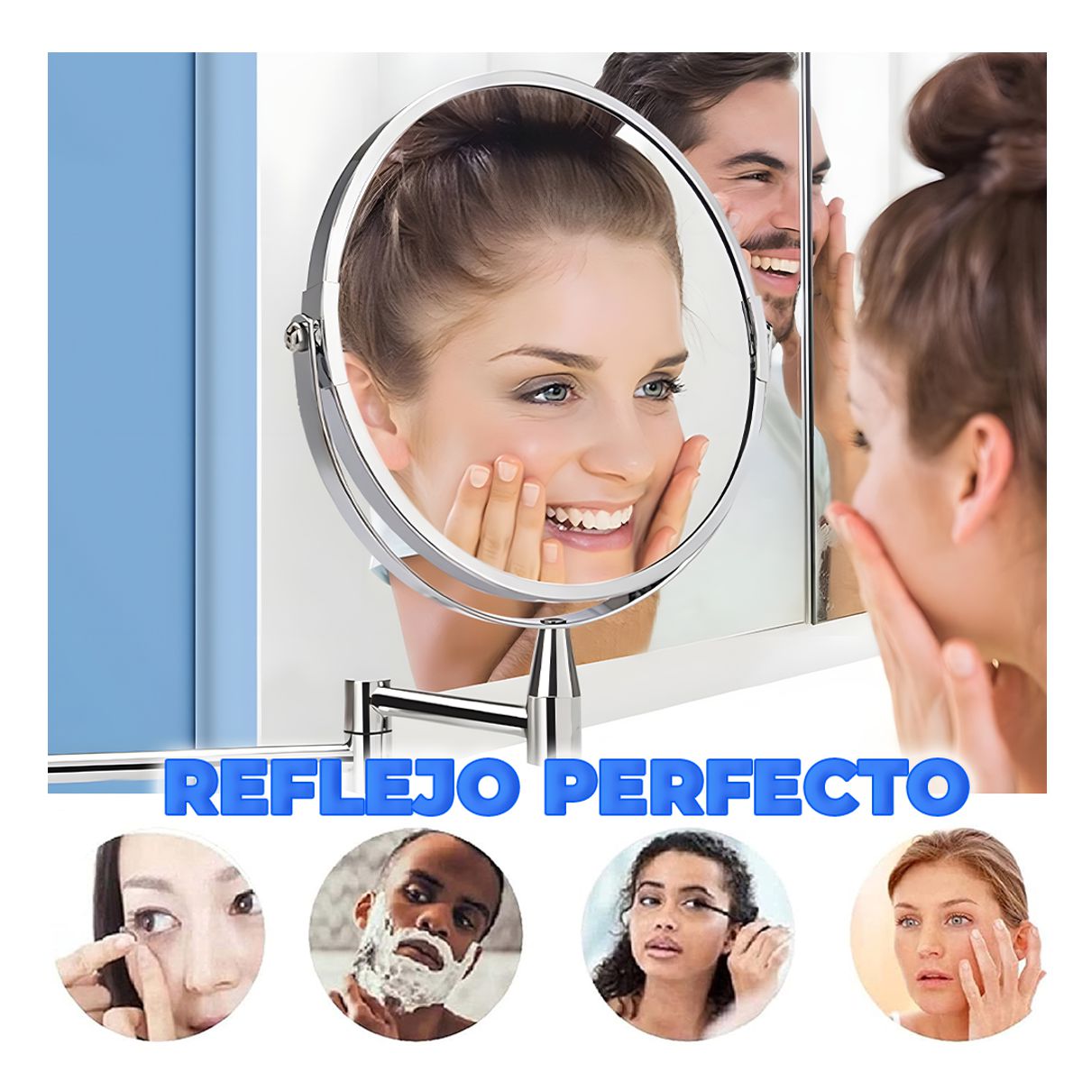 Espejo de Tocador Doble Cara Montaje en Pared Plateado.