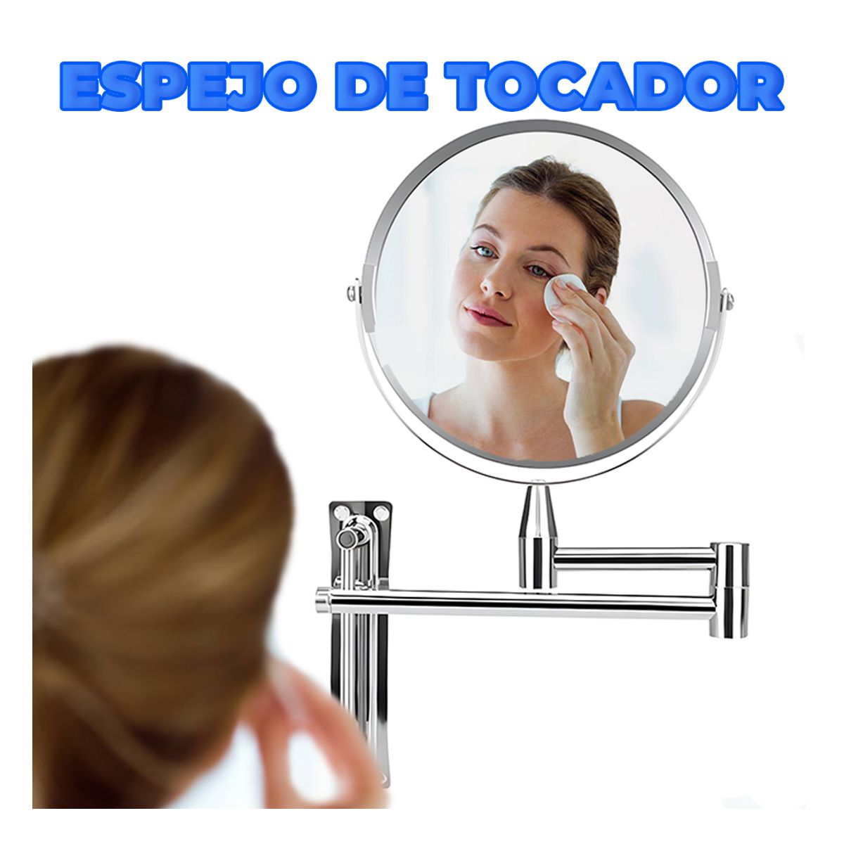 Espejo de Tocador Doble Cara Montaje en Pared Plateado.