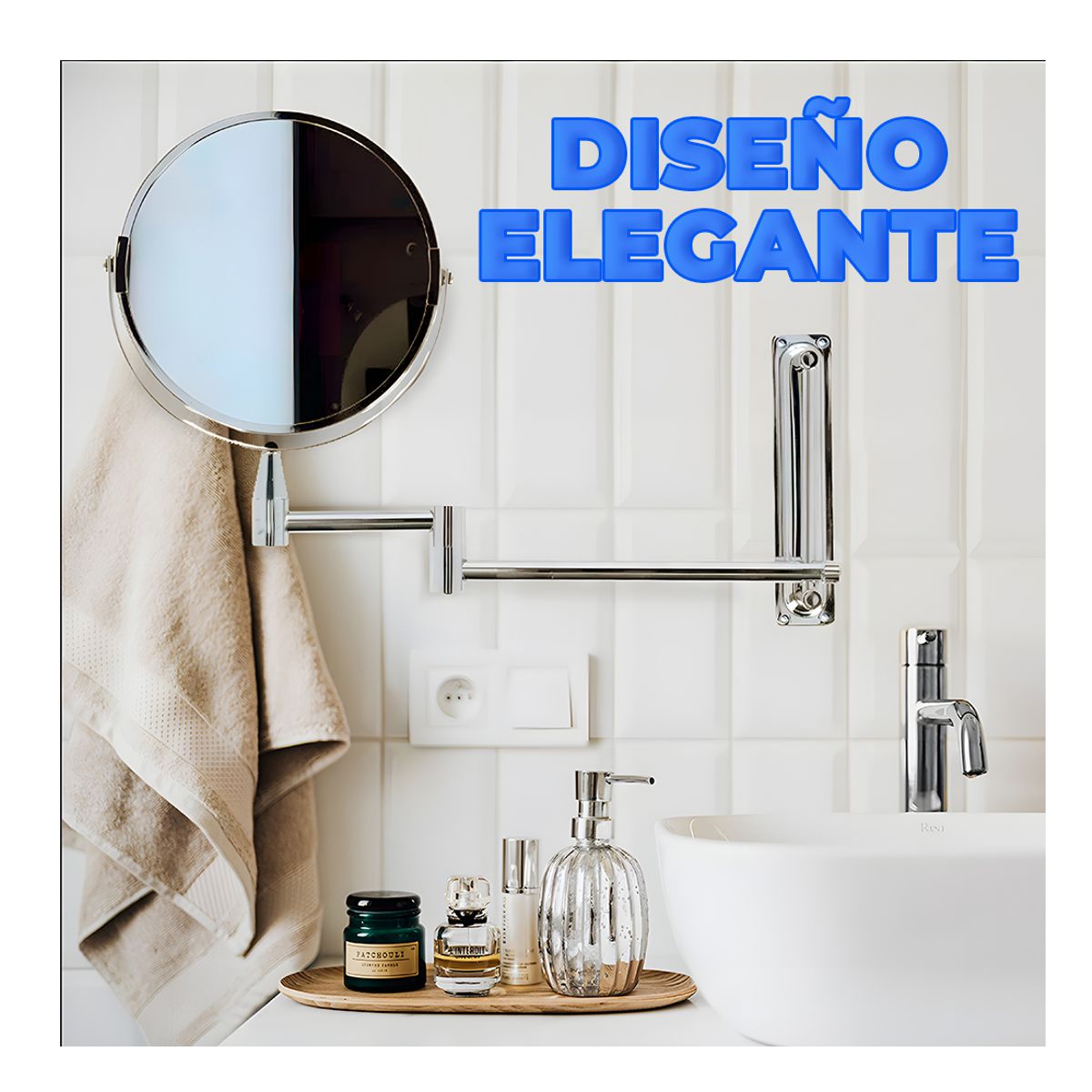 Espejo de Tocador Doble Cara Montaje en Pared Plateado.