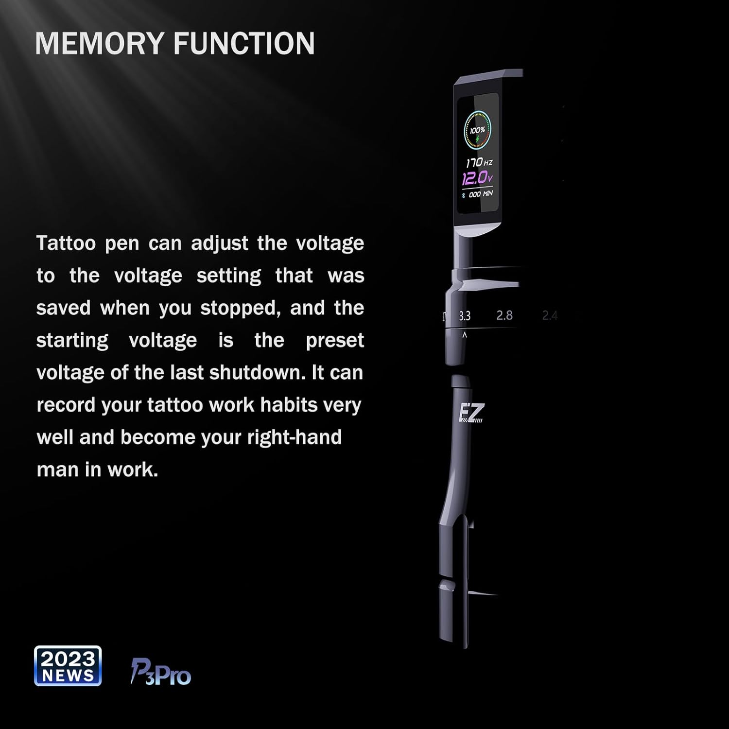EZ P3 PRO Pen Inalámbrica para tatuar con 2 baterías, stroke ajustable. Ideal para tatuajes y micropigmentación. 