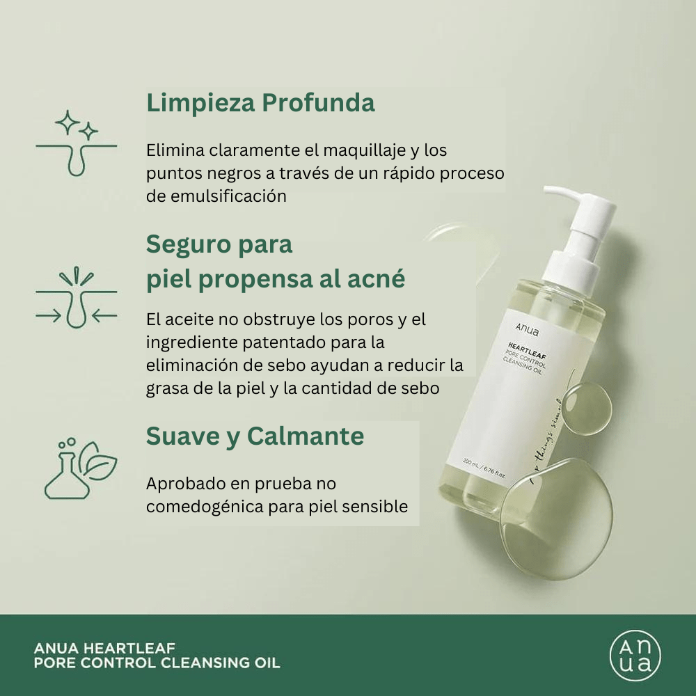 ANUA HEARTLEAF PORE CONTROL CLEANSING OIL 200 ml | Limpiador par control de grasa de poros