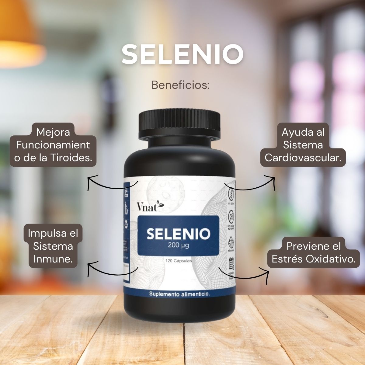Selenio 200mg VNAT 120 caps. Antioxidante, Anticancerígeno Selenium 