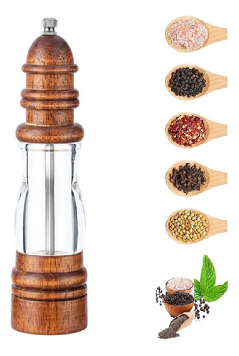 Molinillo De Pimienta Y Sal De Madera Y Acrílico Transparente/marron
