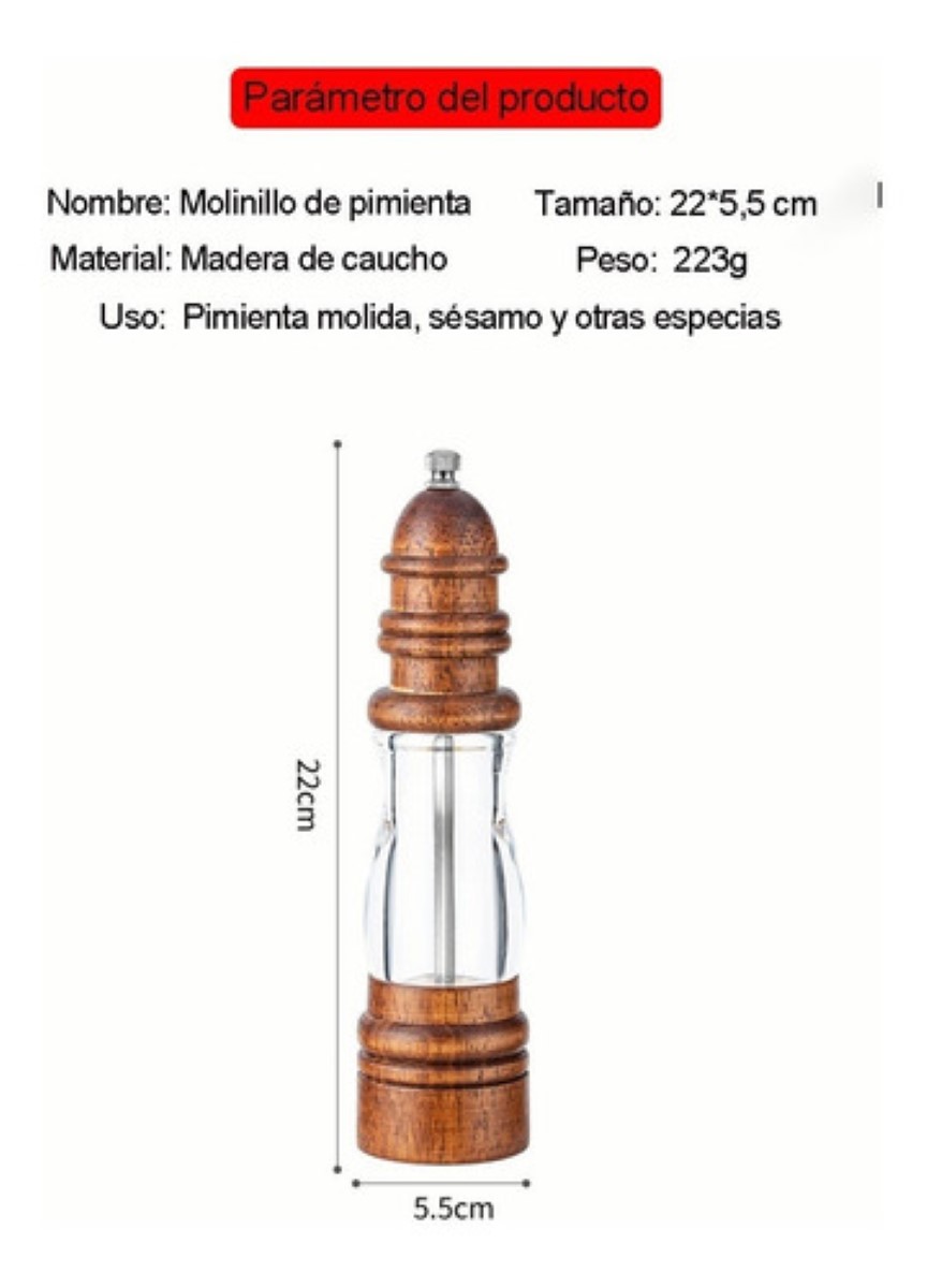 Molinillo De Pimienta Y Sal De Madera Y Acrílico Transparente/marron