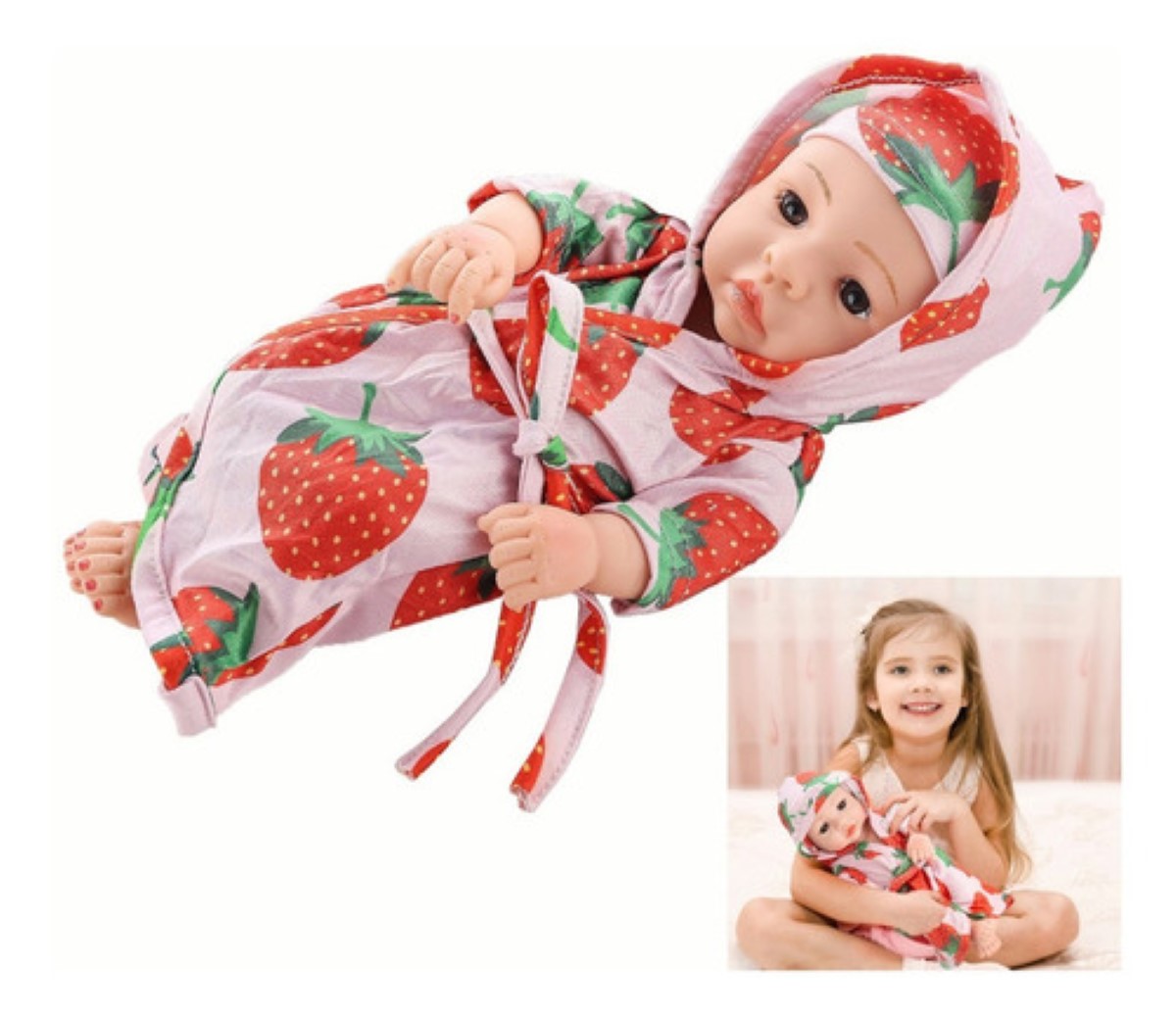 Bebé Reborn Muñeca Realista De Cuerpo Completo 30cm rosa fresas rojas.