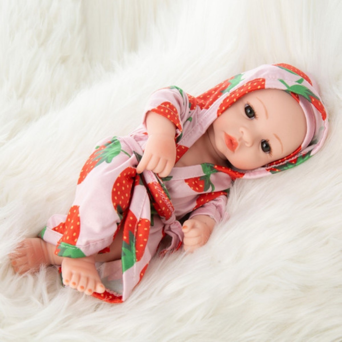 Bebé Reborn Muñeca Realista De Cuerpo Completo 30cm rosa fresas rojas.