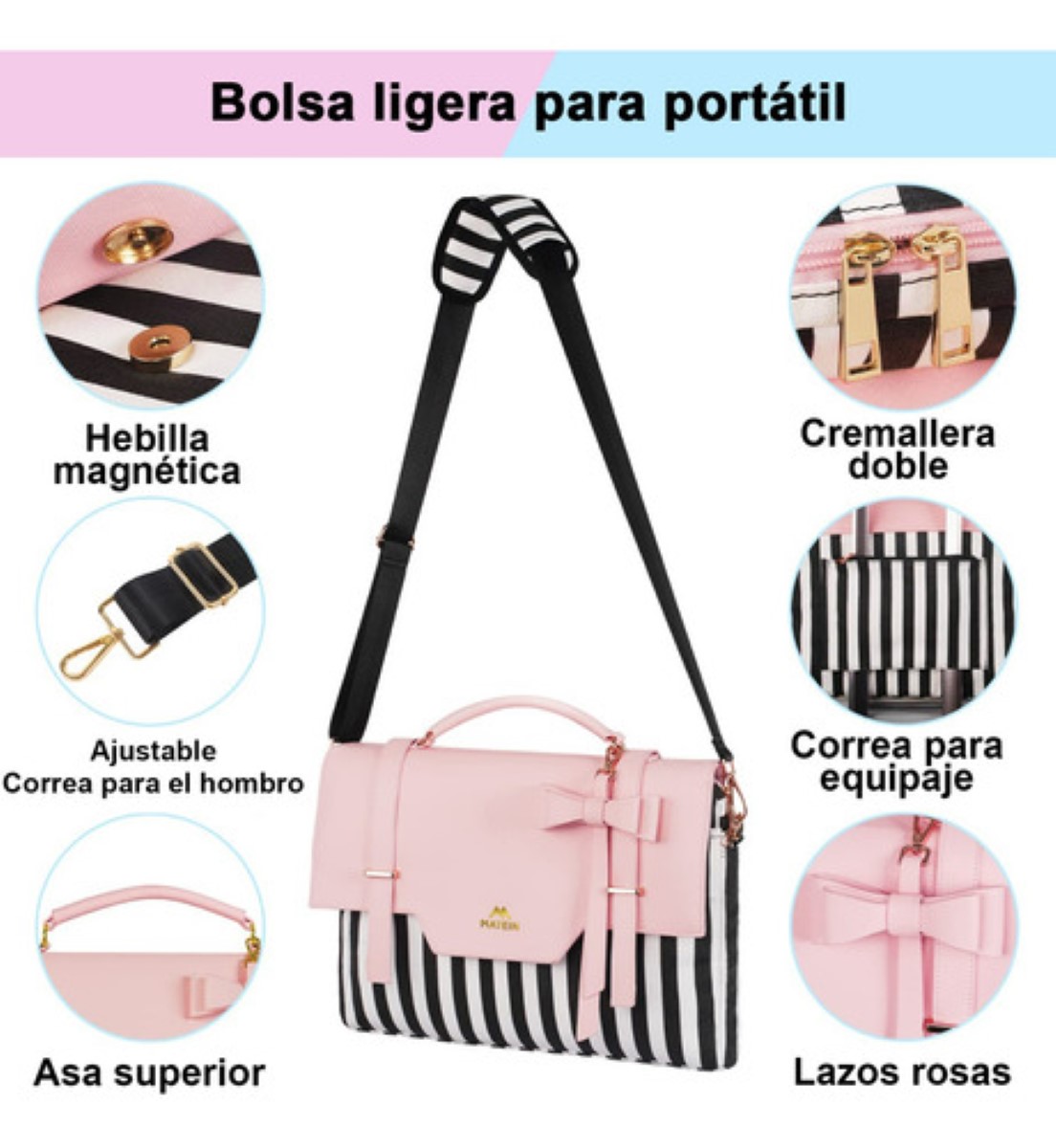 "Maletín Crossbody Para Laptop 15.6 In Bolsa Tote Para Mujer Rosa eallada "