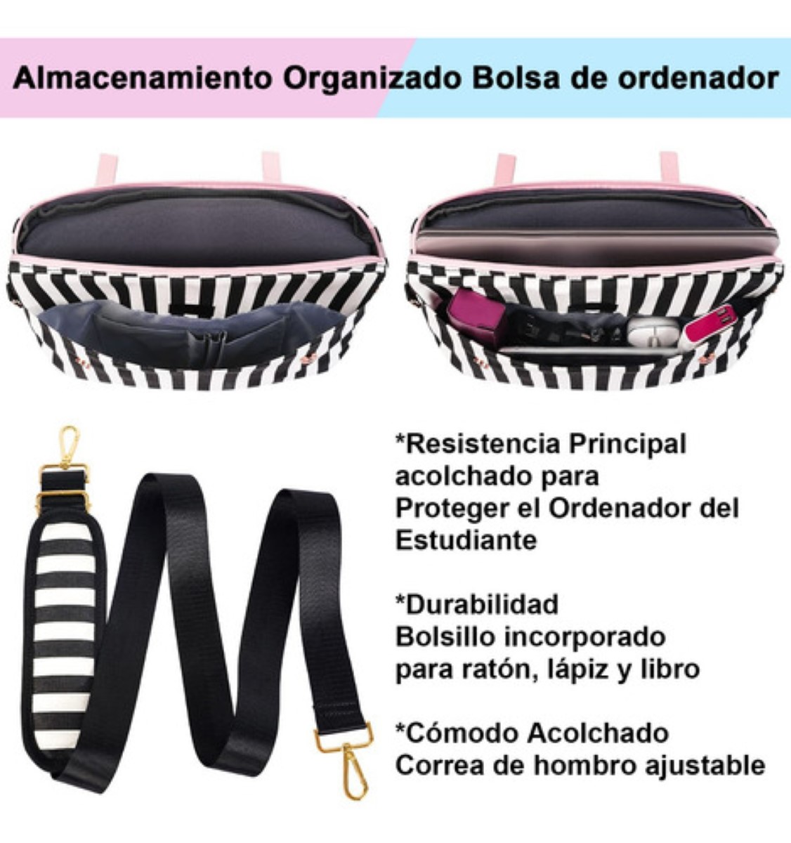 "Maletín Crossbody Para Laptop 15.6 In Bolsa Tote Para Mujer Rosa eallada "