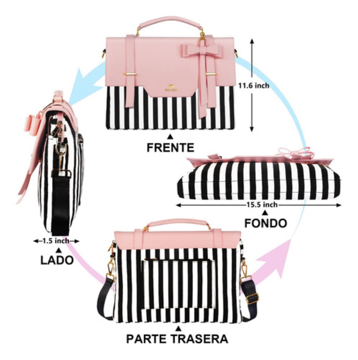 Maletin Crossbody Para Laptop 15.6 In Bolsa Tote Para Mujer Rosa eallada