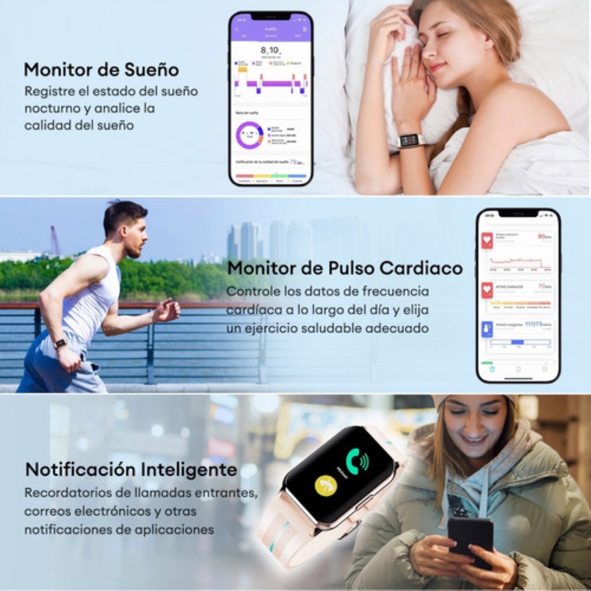 "Freshfun H76 Reloj Inteligente 1.57 Smartwatch Deportivo Beige "