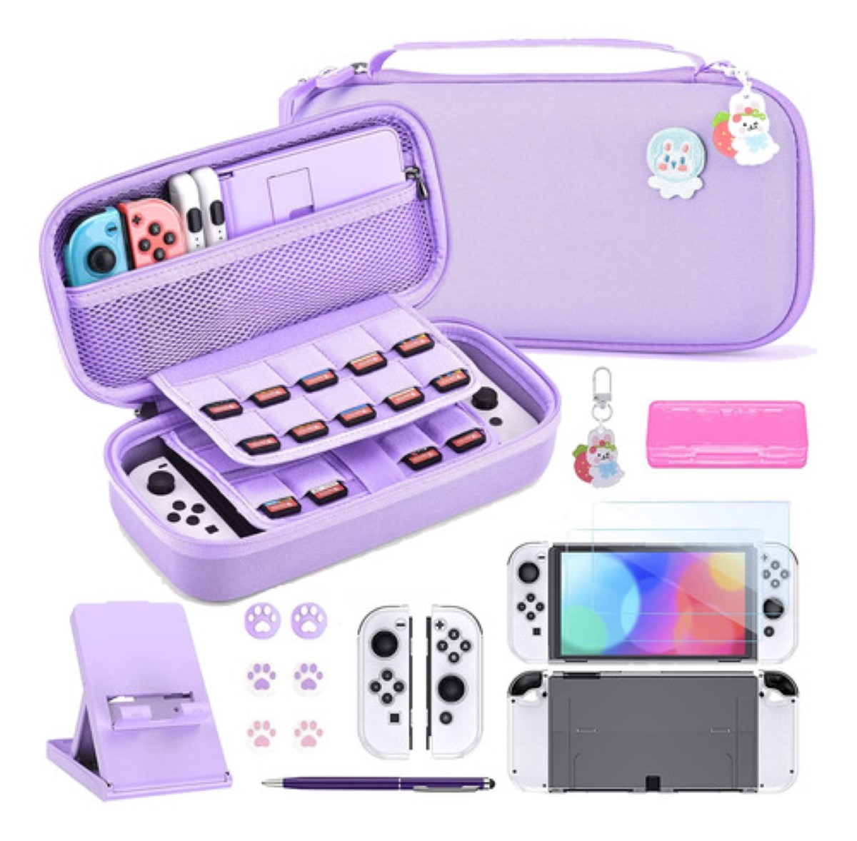 "Kit De Accesorios Para Nintendo Switch Oled Estuche 18 En 1 Lila "